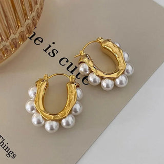 Pearl Oval Hoop Earrings Classic Jewelry Gifts - Diva Melody