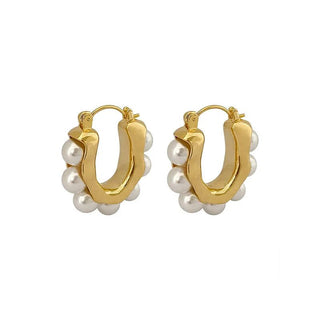 Pearl Oval Hoop Earrings Classic Jewelry Gifts - Diva Melody