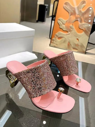 Pin - toe Sandals Fashion Square Head Shaped High Heel Slippers - Diva Melody