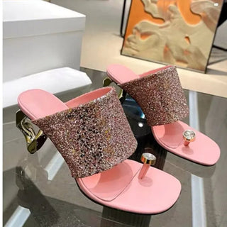 Pin - toe Sandals Fashion Square Head Shaped High Heel Slippers - Diva Melody