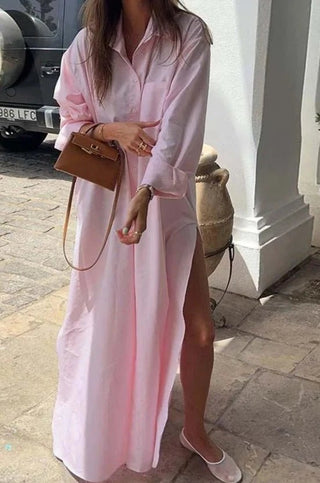 Pink Loose Casual Pockets Shirt Dress - Diva Melody