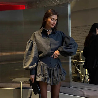 Plaid Ruffle Mini Dress Two - Piece Set - Diva Melody