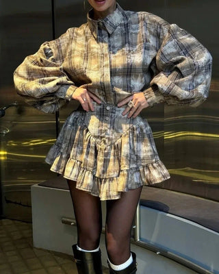 Plaid Ruffle Mini Dress Two - Piece Set - Diva Melody