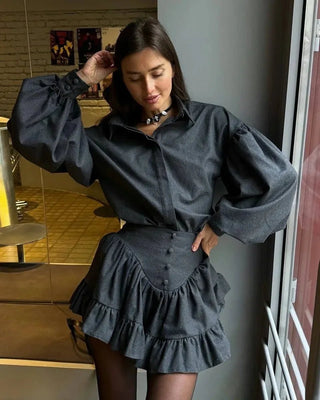 Plaid Ruffle Mini Dress Two - Piece Set - Diva Melody