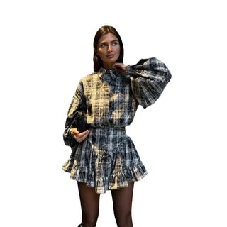 Plaid Ruffle Mini Dress Two - Piece Set - Diva Melody