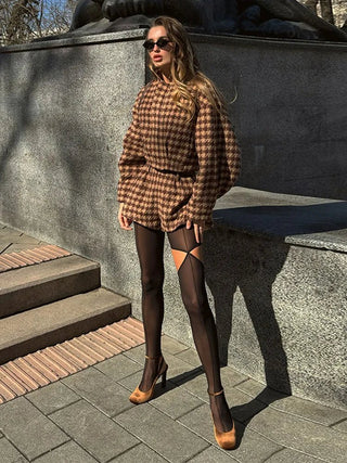 Plaid Two‑Piece Short & Jacket Set - Diva Melody