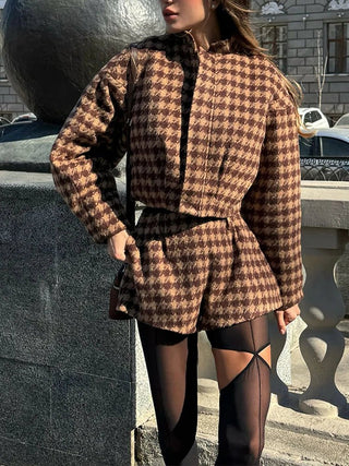Plaid Two‑Piece Short & Jacket Set - Diva Melody