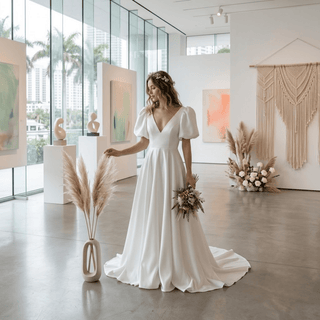 Plain A Line Satin Wedding Dress - Diva Melody
