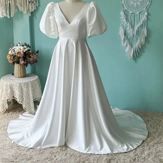 Plain A Line Satin Wedding Dress - Diva Melody