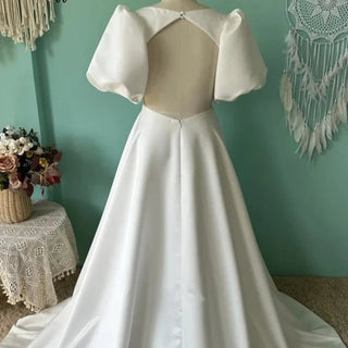 Plain A Line Satin Wedding Dress - Diva Melody