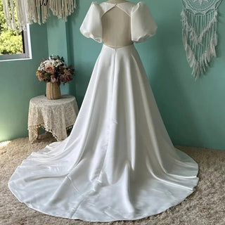 Plain A Line Satin Wedding Dress - Diva Melody