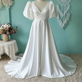 Plain A Line Satin Wedding Dress - Diva Melody