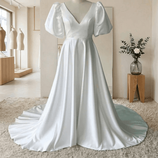 Plain A Line Satin Wedding Dress - Diva Melody