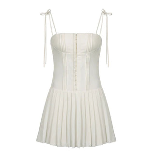 Pleated Corset Buckle Up Mini Dresses - Diva Melody