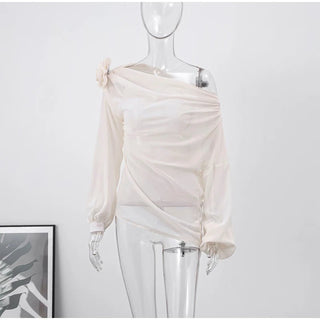 Pleated See - Through 3D Rose Blouse Top - Diva Melody