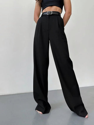 Pleated Wide Leg Solid High Waist Pants - Diva Melody