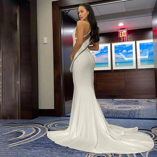 Plunging V - Neck Mermaid Wedding Dress with Mid Slit - Diva Melody