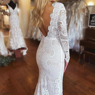 Plus Size Long Sleeve Backless Mermaid Wedding Dress - Diva Melody