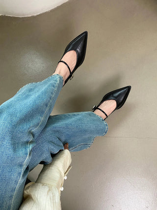 Pointed Toe Casual Mules with Belt Buckle - Diva Melody