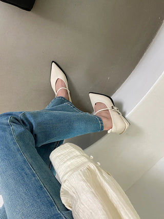 Pointed Toe Casual Mules with Belt Buckle - Diva Melody