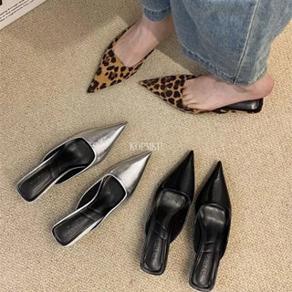 Pointed Toe Leopard Design Mules - Diva Melody