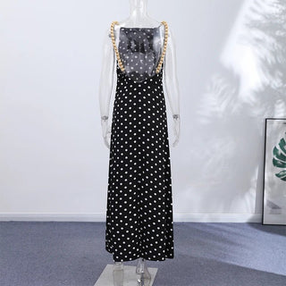 Polka Dot Open Back Beaded Strap Maxi Dress - Diva Melody