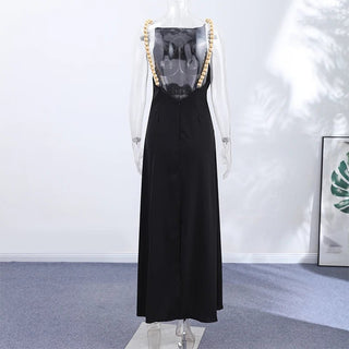 Polka Dot Open Back Beaded Strap Maxi Dress - Diva Melody