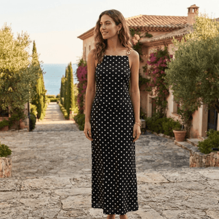 Polka Dot Open Back Beaded Strap Maxi Dress - Diva Melody
