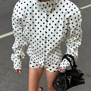 Polka Dot Print Round Neck Jacket - Diva Melody