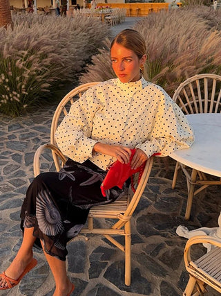 Polka Dot Print Round Neck Jacket - Diva Melody