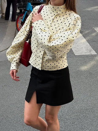 Polka Dot Print Round Neck Jacket - Diva Melody