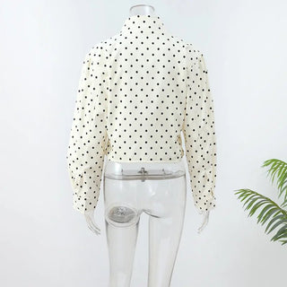 Polka Dot Print Round Neck Jacket - Diva Melody
