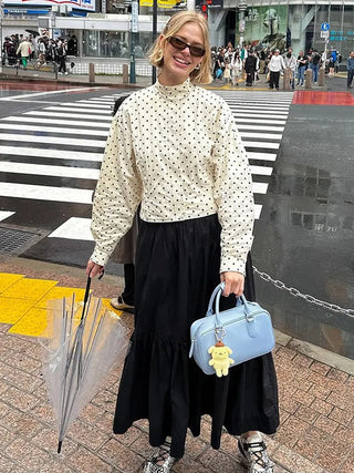 Polka Dot Print Round Neck Jacket - Diva Melody