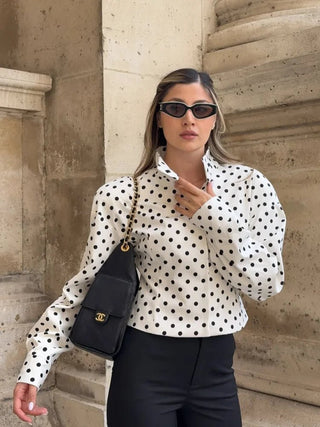 Polka Dot Print Round Neck Jacket - Diva Melody