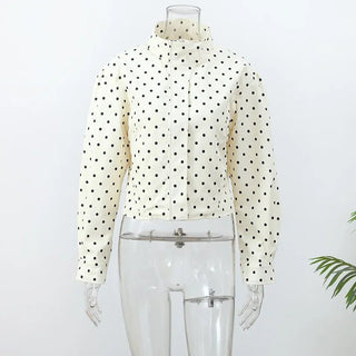 Polka Dot Print Round Neck Jacket - Diva Melody