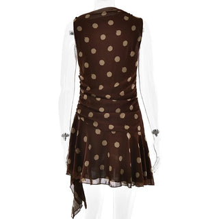 Polka Dot Ruched Sleeveless Dress - Diva Melody