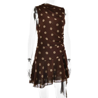 Polka Dot Ruched Sleeveless Dress - Diva Melody