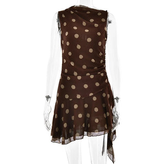Polka Dot Ruched Sleeveless Dress - Diva Melody