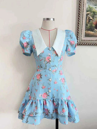 Printed Puff Sleeve Ruffle Mini Dress - Diva Melody