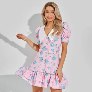 Printed Puff Sleeve Ruffle Mini Dress - Diva Melody