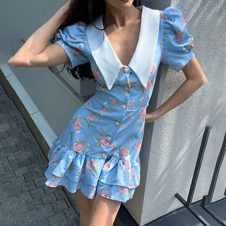 Printed Puff Sleeve Ruffle Mini Dress - Diva Melody