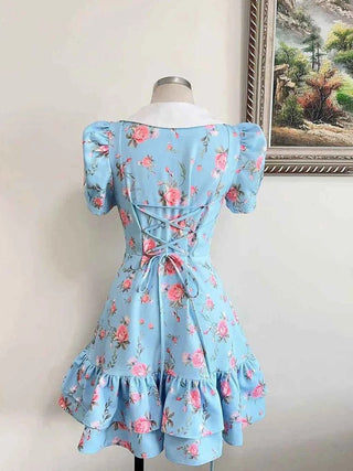 Printed Puff Sleeve Ruffle Mini Dress - Diva Melody