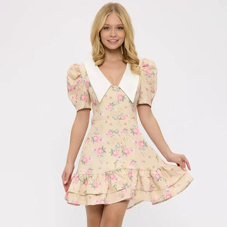 Printed Puff Sleeve Ruffle Mini Dress - Diva Melody