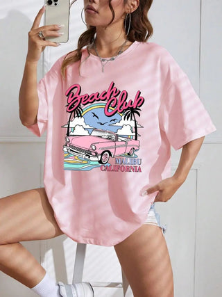 Printed Summer Beach Cotton T-Shirt - Diva Melody