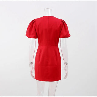 Puff Short Sleeve Slim Fit Red Mini Dress - Diva Melody