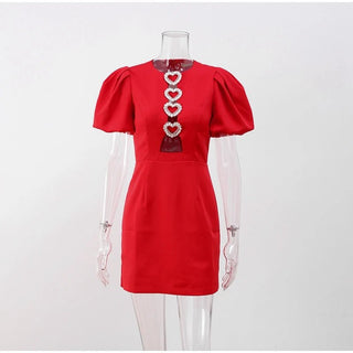 Puff Short Sleeve Slim Fit Red Mini Dress - Diva Melody