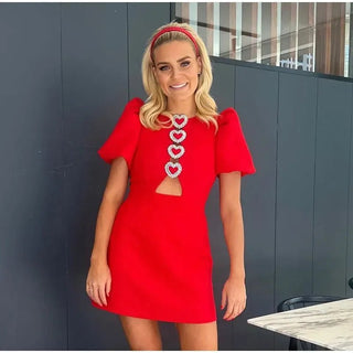 Puff Short Sleeve Slim Fit Red Mini Dress - Diva Melody