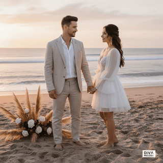 Puff Sleeve Mini Wedding Dress - Diva Melody