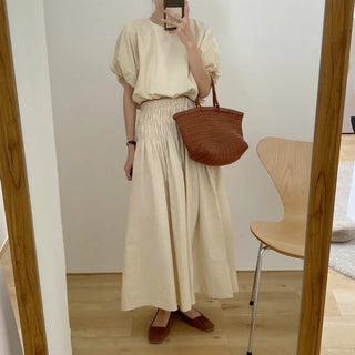 Puff Sleeve & Pleated A - Line Skirt Set - Diva Melody