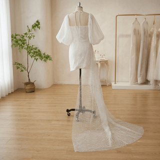 Puff Sleeves & Detachable Bow Sash Bridal Gown - Diva Melody